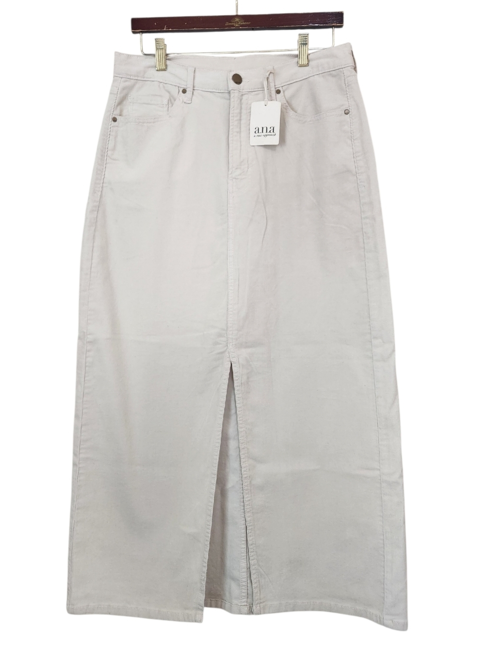 a.n.a. Hi-Rise Stretch W/Slit Cream Corduroy Boho Maxi Skirt Size 8